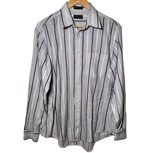 Christian Dior Monsieur Plus De Cotton Gray Striped Dress Shirt 16.5 34-35